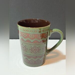 Great Gatherings Christmas Winter Coffee Mug Snowflakes Brown Sparkle Green 2015